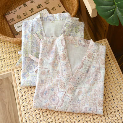 Kimono etnico vintage in cotone con stampa floreale - image 2