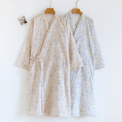 Kimono etnico vintage in cotone con stampa floreale - image 1