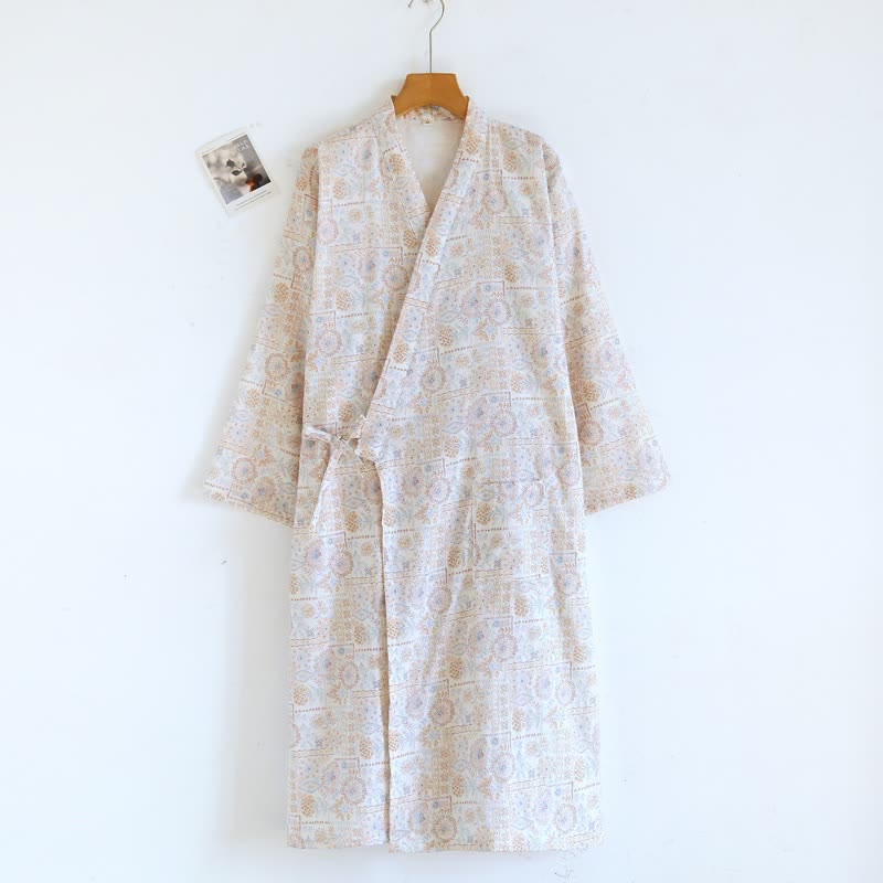 Kimono etnico vintage in cotone con stampa floreale - Caffè - L - image 14