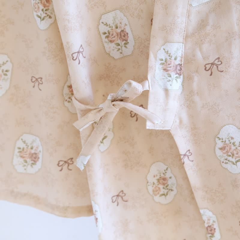 Kimono in cotone con rosa e fiocco incorniciati - image 8