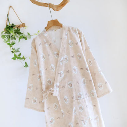 Kimono in cotone con rosa e fiocco incorniciati - image 5