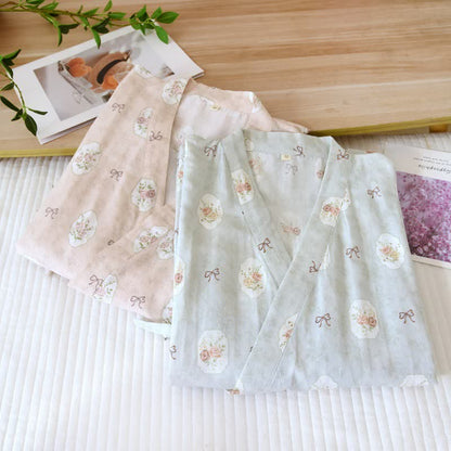 Kimono in cotone con rosa e fiocco incorniciati - image 3