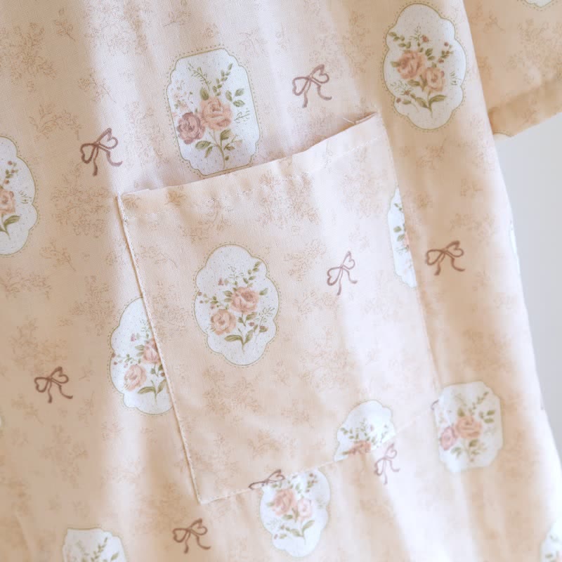 Kimono in cotone con rosa e fiocco incorniciati - image 9