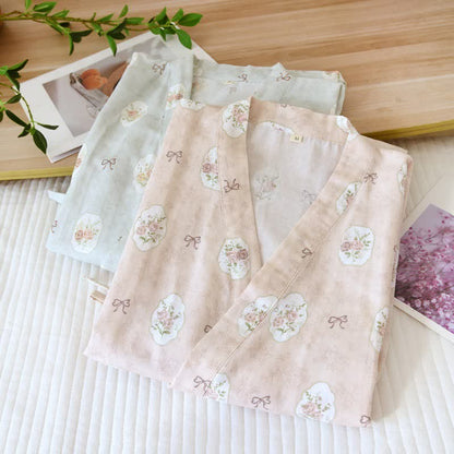Kimono in cotone con rosa e fiocco incorniciati - image 2
