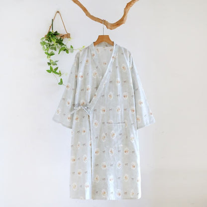 Kimono in cotone con rosa e fiocco incorniciati - Blu - L - image 12