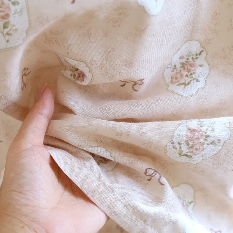 Kimono in cotone con rosa e fiocco incorniciati - image 11