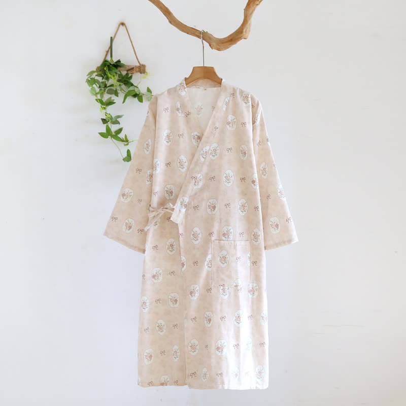 Kimono in cotone con rosa e fiocco incorniciati - Rosa - L - image 4