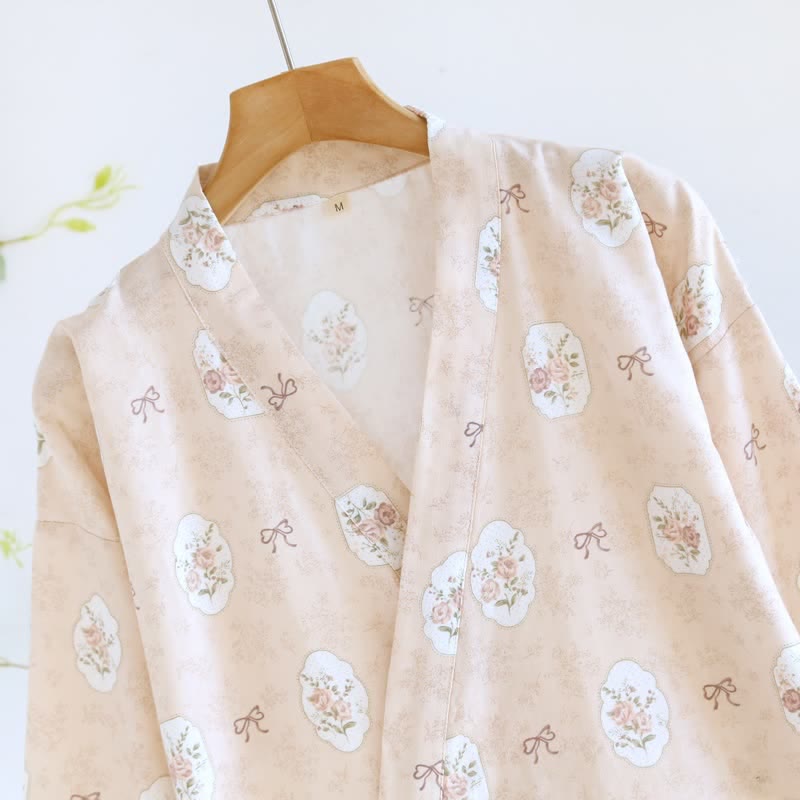 Kimono in cotone con rosa e fiocco incorniciati - image 6