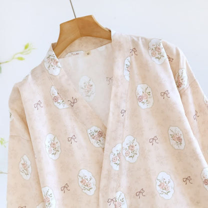 Kimono in cotone con rosa e fiocco incorniciati - image 6
