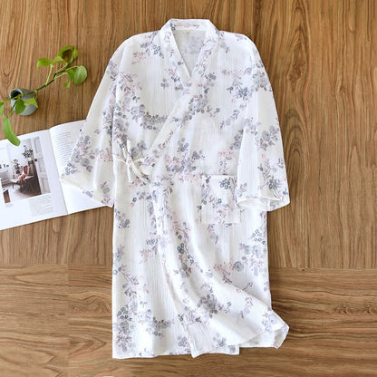 Elegante kimono in cotone con stampa floreale viola - image 1