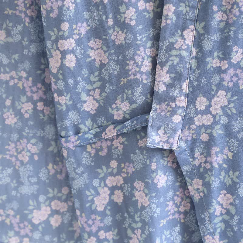Kimono in cotone blu rustico con stampa floreale - image 5