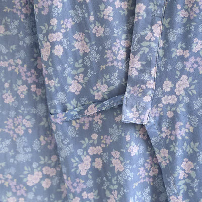 Kimono in cotone blu rustico con stampa floreale - image 5