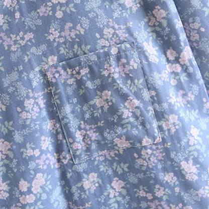 Kimono in cotone blu rustico con stampa floreale - image 6
