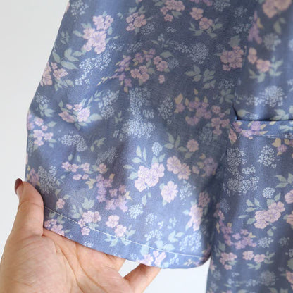 Kimono in cotone blu rustico con stampa floreale - image 7