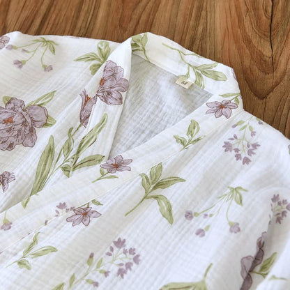 Kimono in cotone con stampa floreale viola - image 3