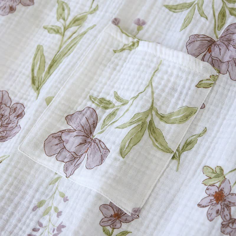 Kimono in cotone con stampa floreale viola - image 6