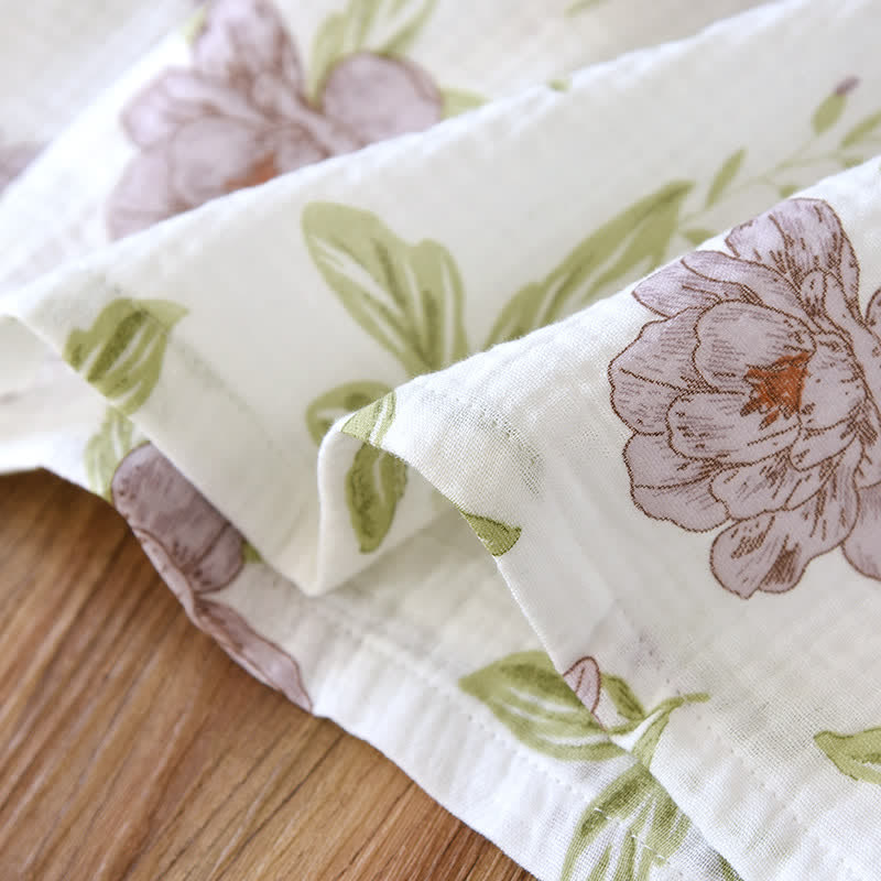 Kimono in cotone con stampa floreale viola - image 9