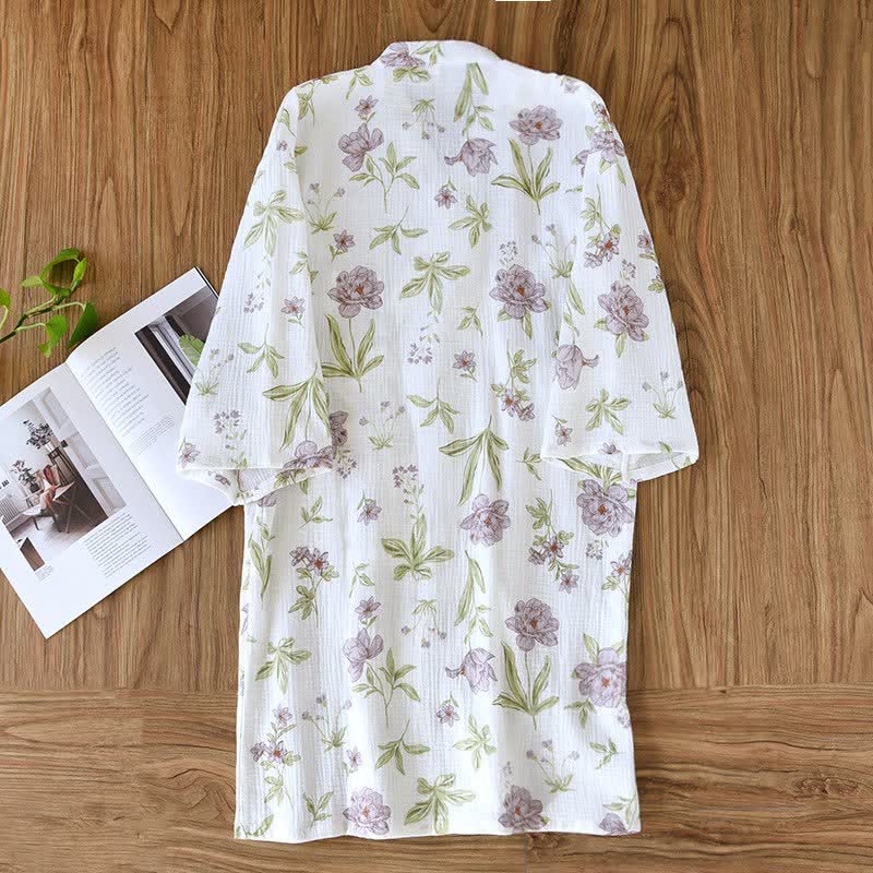 Kimono in cotone con stampa floreale viola - image 2