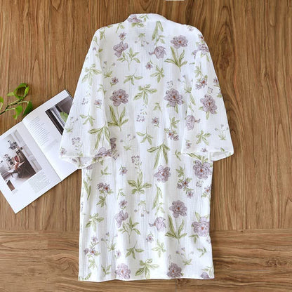 Kimono in cotone con stampa floreale viola - image 2