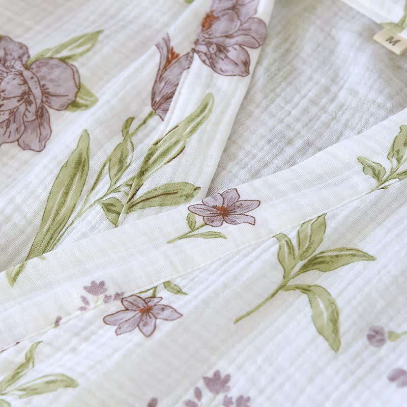 Kimono in cotone con stampa floreale viola - image 4
