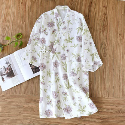 Kimono in cotone con stampa floreale viola - image 1