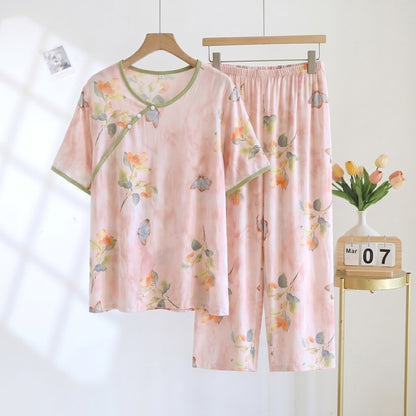 Pantaloni corti imbottiti con stampa floreale a farfalla, pigiama - Rosa - 2XL - image 0