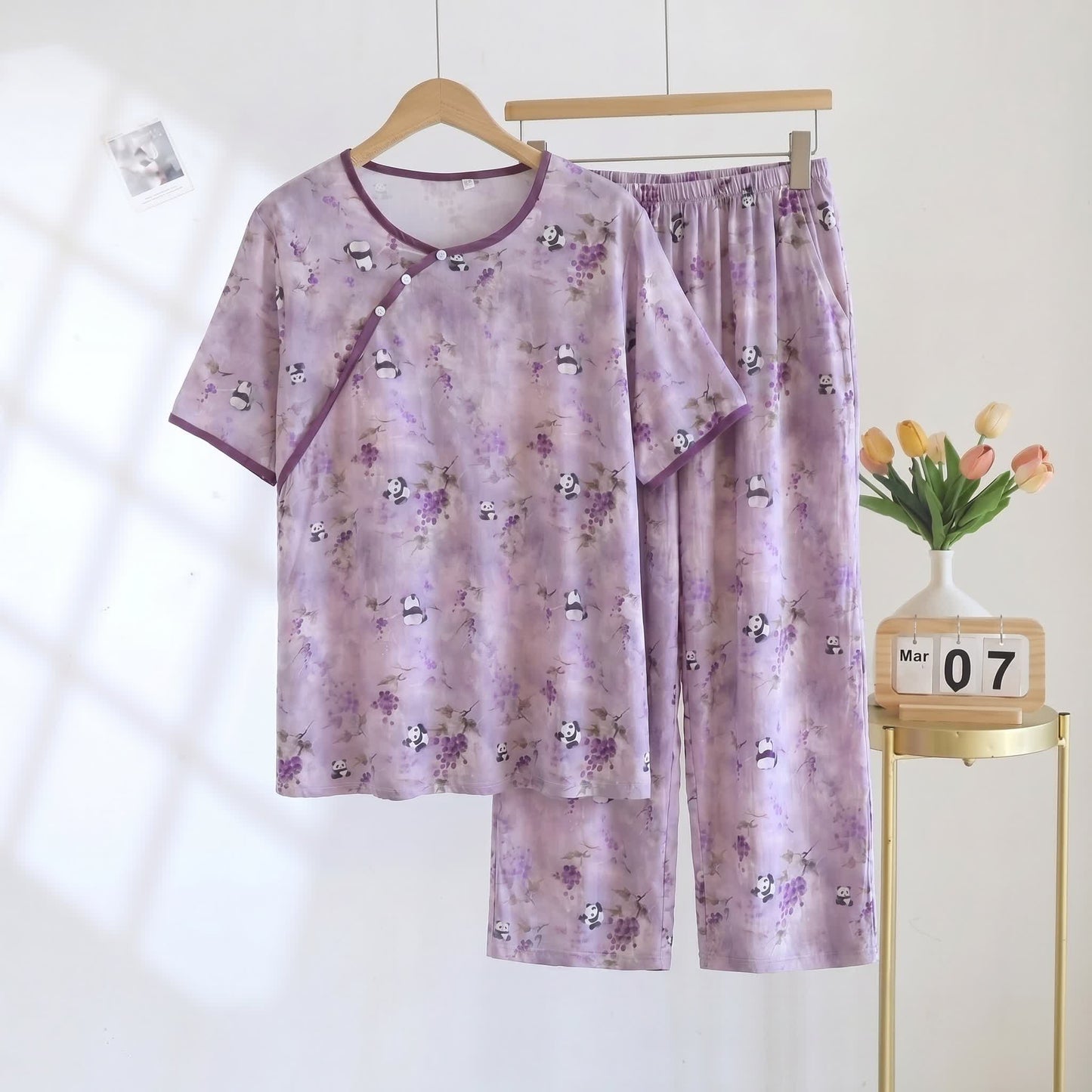 Pantaloni corti in cotone e rayon, pigiama imbottito - Viola - 2XL - image 0
