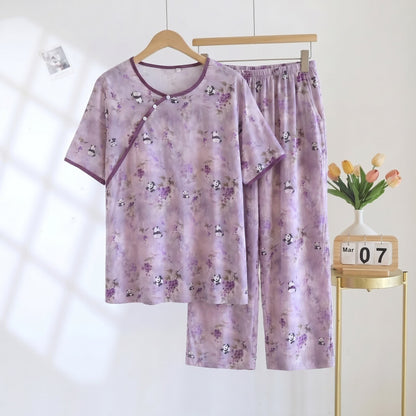 Pantaloni corti in cotone e rayon, pigiama imbottito - Viola - 2XL - image 0