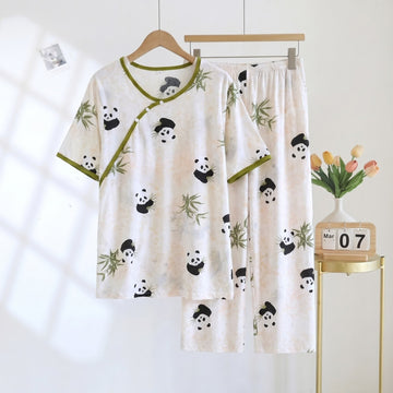 Pigiama capri imbottito a maniche corte con motivo panda - Beige - 2XL - image 0