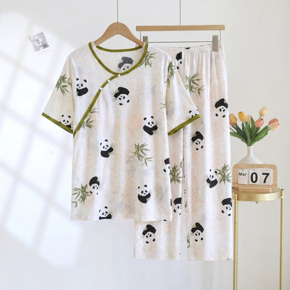 Pigiama capri imbottito a maniche corte con motivo panda - Beige - 2XL - image 0