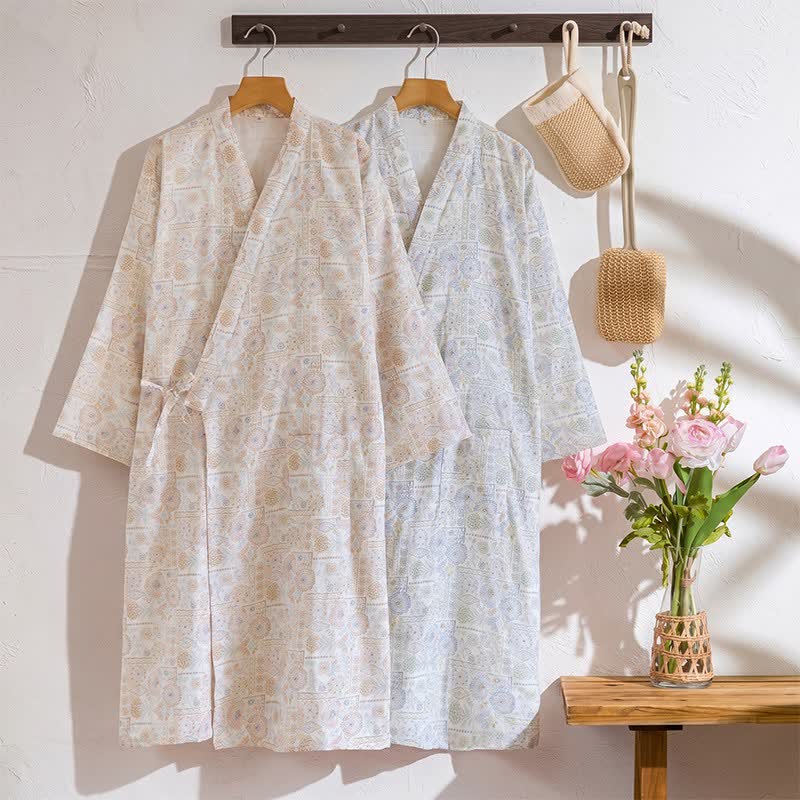 Kimono etnico vintage in cotone con stampa floreale - image 0