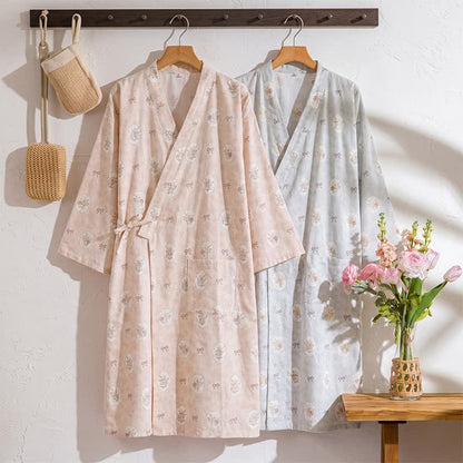 Kimono in cotone con rosa e fiocco incorniciati - image 0