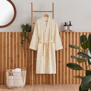 Kimono vestaglia in garza di cotone giallo con motivi floreali - Rosso chiaro - XL - image 0