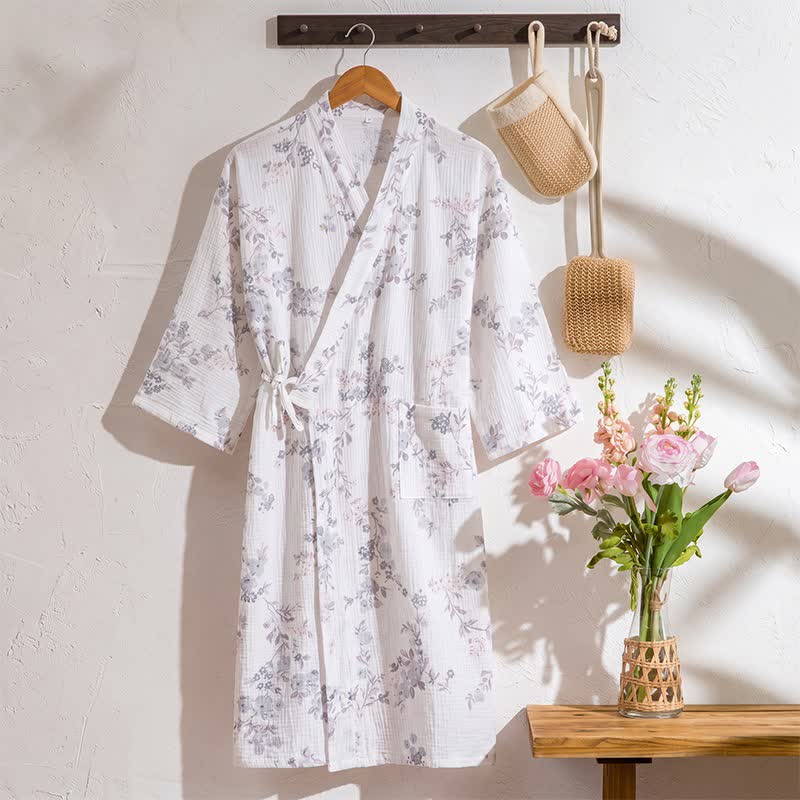 Elegante kimono in cotone con stampa floreale viola - Viola - L - image 0