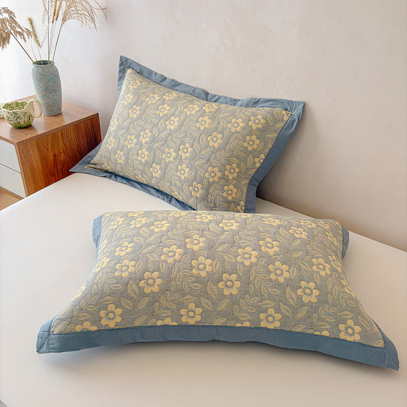 Coperta trapuntata a 3 strati in mussola di cotone con motivo floreale - image 8
