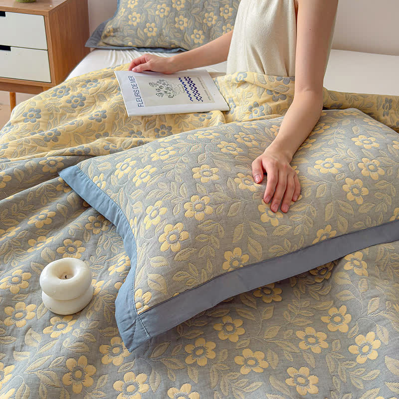 Coperta trapuntata a 3 strati in mussola di cotone con motivo floreale - image 10