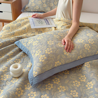 Coperta trapuntata a 3 strati in mussola di cotone con motivo floreale - image 10
