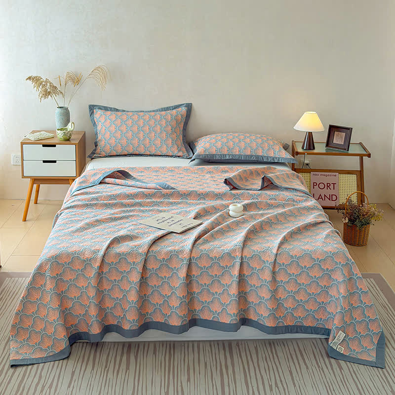 Trapunta a 3 strati in mussola di cotone jacquard con motivo a conchiglie marine - image 3