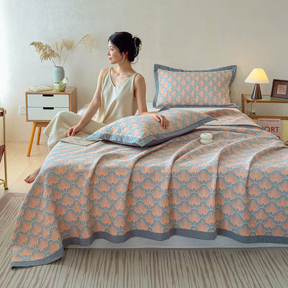 Trapunta a 3 strati in mussola di cotone jacquard con motivo a conchiglie marine - image 2