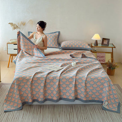 Trapunta a 3 strati in mussola di cotone jacquard con motivo a conchiglie marine - image 1