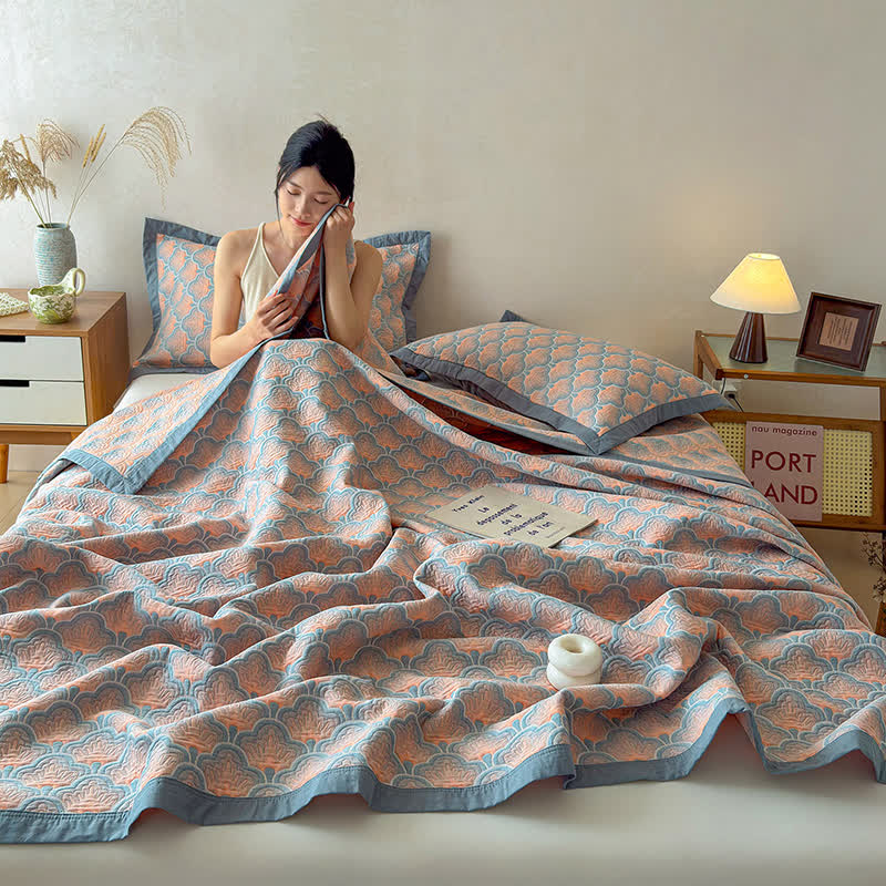 Trapunta a 3 strati in mussola di cotone jacquard con motivo a conchiglie marine - image 5