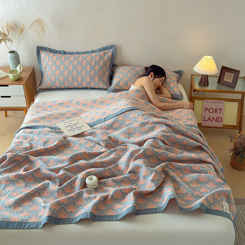 Trapunta a 3 strati in mussola di cotone jacquard con motivo a conchiglie marine - image 6