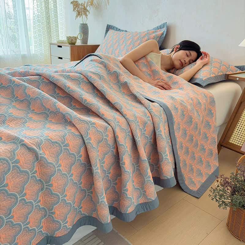 Trapunta a 3 strati in mussola di cotone jacquard con motivo a conchiglie marine - 2 federe - 48cm x 74cm - image 0