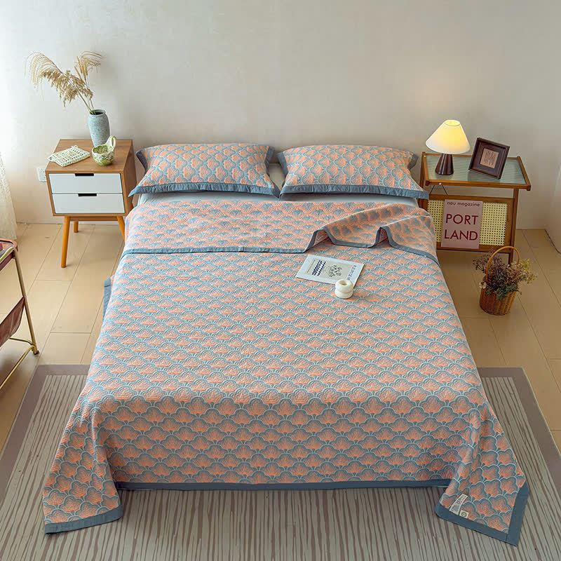 Trapunta a 3 strati in mussola di cotone jacquard con motivo a conchiglie marine - image 4