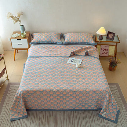 Trapunta a 3 strati in mussola di cotone jacquard con motivo a conchiglie marine - image 4