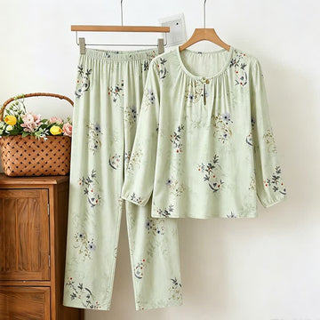 Pigiama a maniche lunghe con stampa floreale verde tenue - Verde - 2XL - image 0