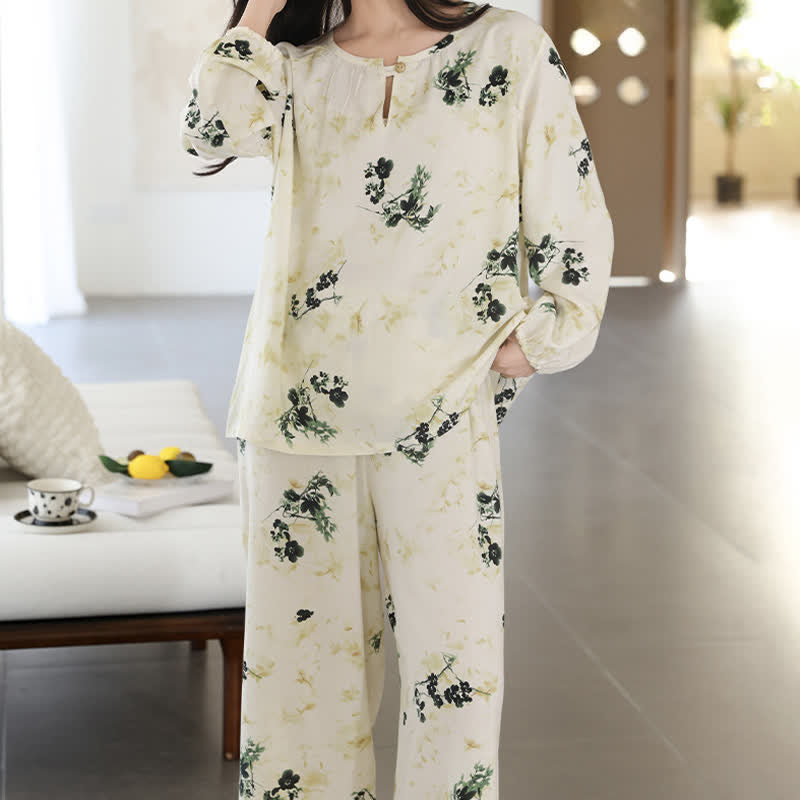 Pigiama da donna a maniche lunghe con stampa floreale pastorale - image 6