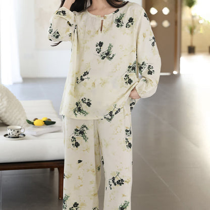 Pigiama da donna a maniche lunghe con stampa floreale pastorale - image 6