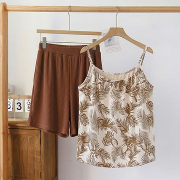 Pigiama intero in modal con stampa di palme tropicali - Marrone - 2XL - image 0