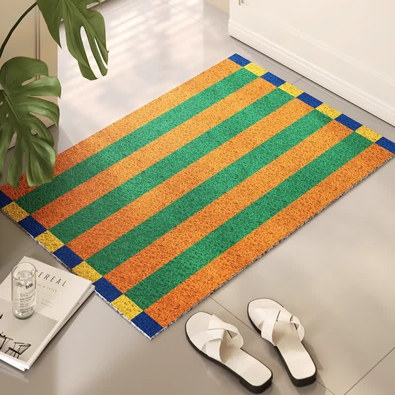 Tappeto moderno a righe per l'ingresso. - Verde e arancione - 31'' × 47'' - image 0